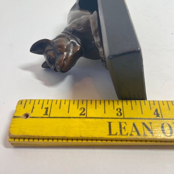 Vintage Bronze Bulldog Figurine On Wooden Base - Picture 9 of 9